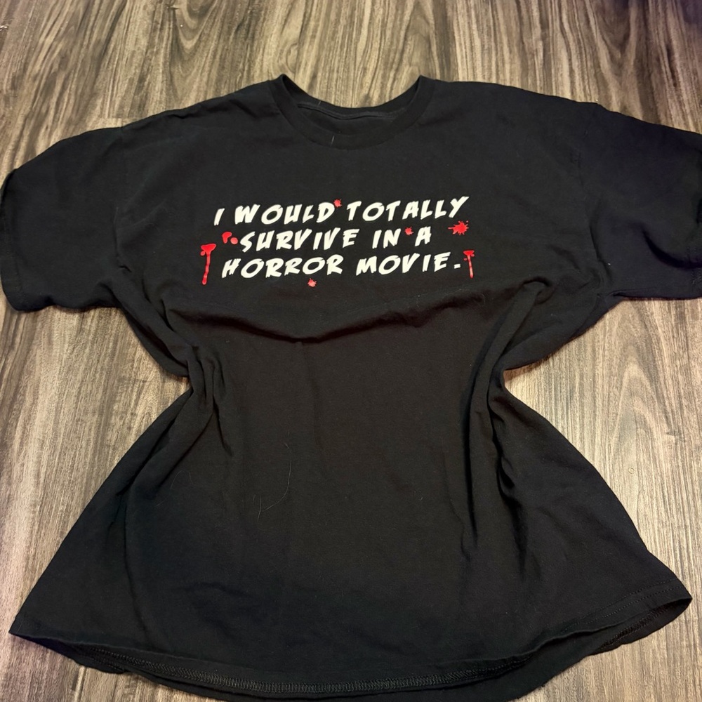Black Graphic Tee - 'I Would Totally Survive In A Horror Movie'